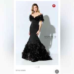 Ivonne D Black Off-Shoulder Feather Trim Mermaid Wedding Dress
